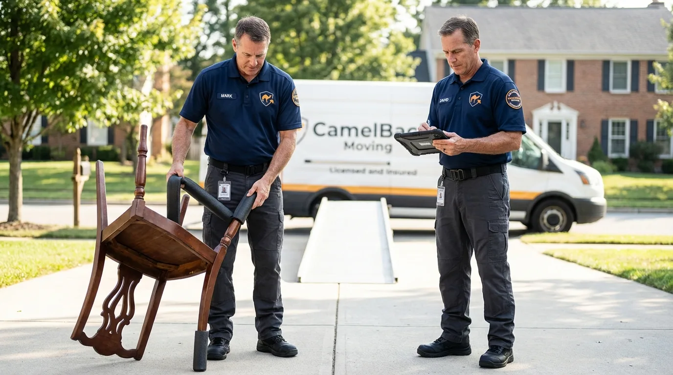 Movers inspecting furniture for damage prevention before loading in Stanberry, MO