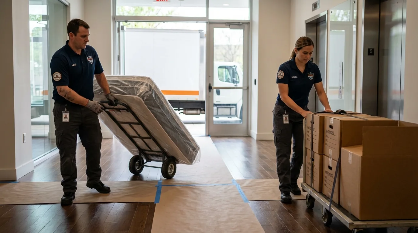 Professional apartment movers loading elevator in Stanberry, MO
